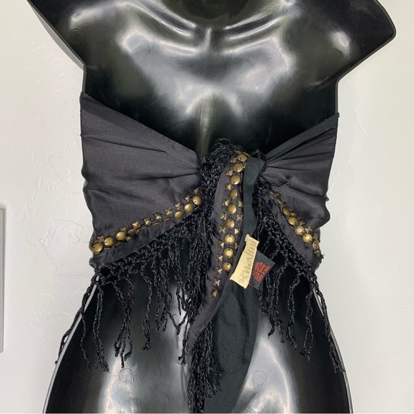 Nalini Black Silk Tie Around Top W/ Medal Embellishments One Size - Picture 6 of 14